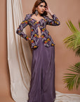 Violet Digital Printed Coat And Drape Skirt Set (Set Of 2)