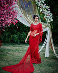 Lilac Pre-Draped Layered Saree with Hand Embroidered Blouse
