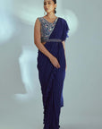 Blush Pink Printed Saree with Elegant Padded Blouse - Purple