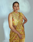 Pre Pleated Printed Saree with Hand Embroidered Blouse