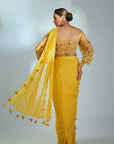 Pre Draped Mirror Work Saree with Tassels