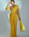 Pre Draped Mirror Work Saree with Tassels