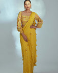 Pre Draped Mirror Work Saree with Tassels