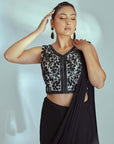Blue pre draped Ruffle Saree with Elegant Blouse