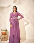 Mint Green Crepe and Organza Drape Skirt Set with Ruffle Dupatta