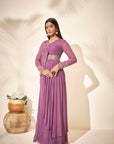 Mint Green Crepe and Organza Drape Skirt Set with Ruffle Dupatta