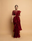 Dahlia Burgundy Pre Draped Saree