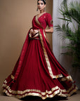 Maroon Heavy Mirror Short Kurti And Lehenga Set (Set Of 3)