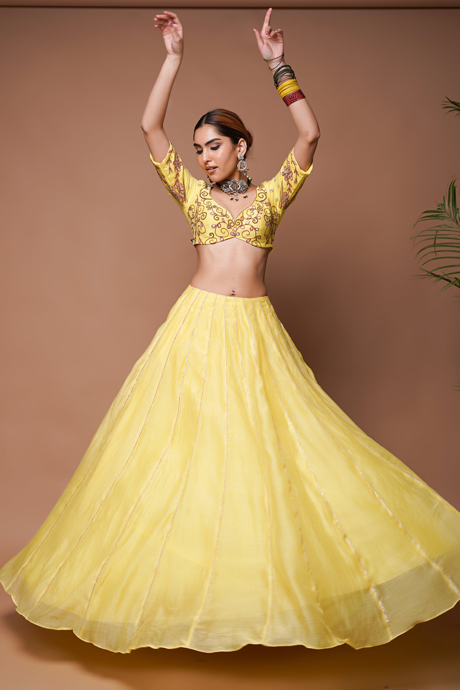 Yellow Chanderi Lehenga Set (Set Of 3)