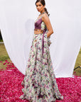 Violet African Floral Lehenga Set (Set Of 3)
