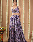 Violet-Lilac Printed Indo Lehenga Set (Set Of 2)