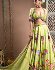 Elephant Print Green And Purple Heavy Lehenga Set (Set Of 3)