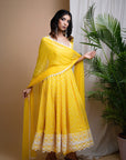 Yellow Bandhani Digital Print Anarkali Set (Set Of 3)