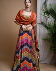 Multi Color Digital Print Heavy Lehenga Set (Set Of 3)