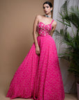 Hot Pink Digital Print Indo Lehenga Set (Set Of 2)