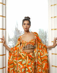Orange Multicolor Abstract Wave Co-Ord (Set Of 3)