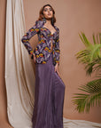Violet Digital Printed Coat And Drape Skirt Set (Set Of 2)