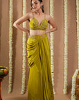 Mehendi Green Shrug Drape Set (Set Of 3)