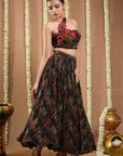 Black Printed Drape Top And Skirt Set (Set Of 2