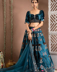 Teal Heavy Velvet Lehenga Set (Set Of 3)