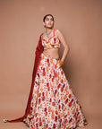 Cream Digital Print Lehenga Set (Set Of 3)