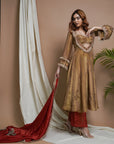 Golden Tissue Silk Anarkali Suit Set (Set Of 4)