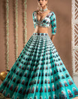 Blue Ombre Digital Print Indo-Lehenga Set (Set Of 2)