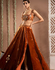 Rust Orange Velvet Indo Lehenga Set