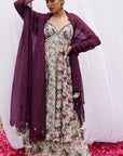 Violet African Floral Anarkali Set (Set Of 3)