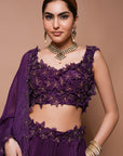 Wine 3-D Lehenga Set (Set Of 3)