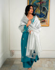 Khushboo & Pankaj Teal Blue Kurta Set with Intricate Silver Work