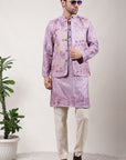ChikanKari Silk Kurta Set - Light Purple