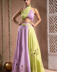 Green Lilac Indo Lehenga With Belt (Set Of 2)