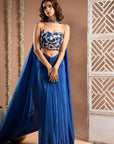 Royal Blue Drape Corset Set (Set Of 3)