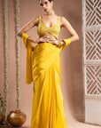 Canary Yellow Pre-Drape Saree Set (Set Of 2)
