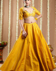 Mustard Yellow Heavy Slub Silk Lehenga Set (Set Of 3)
