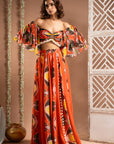 Orange Kaudi Abstract Print Indo Set (Set Of 2)