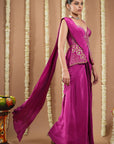 Grape Wine Long Corset Pre - Draped Saree (Set Of 2)