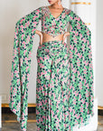 Green Pink Floral Cape Sleeve Indo Set (Set Of 2)