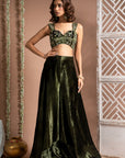 Green Velvet Indo Palazzo Set (Set Of 2)