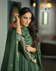 Mehendi Green Chanderi Silk Anarkali Suit Set (Set Of 3)