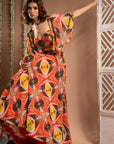 Abstract Print Cape Lehenga Set (Set Of 3)