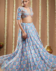 Endless Sky Blue Printed Lehenga Set (Set Of 3)
