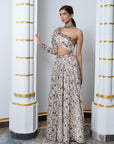 Cream Floral One Shoulder Lehenga Set (Set Of 2)