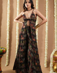 Black Printed Glass Neck Indo Set (Set Of 2)