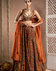 Black Rust Printed Lehenga Set (Set Of 3)