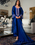 Khushboo & Pankaj Royal Blue Embellished Kurta Set with Sheer Dupatta