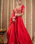 Chilli Red Heavy Silk Lehenga Set (Set Of 3)