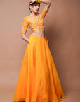 Mango Yellow Indo Lehenga Set (Set Of 2)