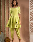 Green Short Anarkali-Tulip Salwar Set (Set Of 3)